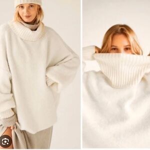 Free People Ivory Oversized Cowl Neck Sweater